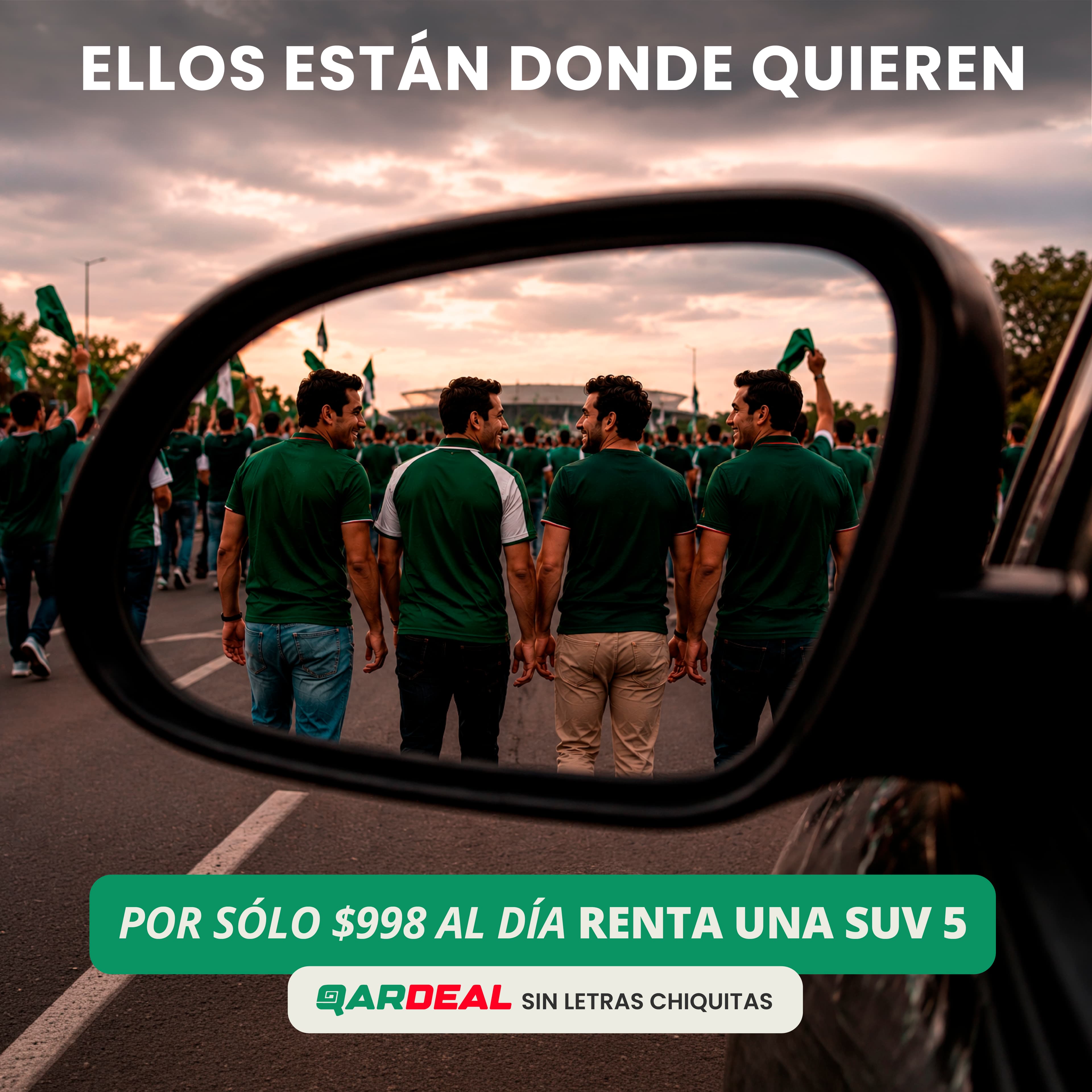 renta auto en cdmx, aficionados, futbol, amigos, grupo, cinco pasajeros, SUV